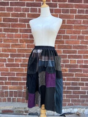 Obsequies Black Patchwork Midi Skirt with Purple Accents